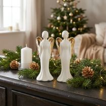 Artikel Engelenfiguren keramiek engel wit goud 6cmx5cmx15cm 2st
