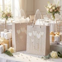 Artikel Cadeautas "just married" cadeautas met handvatten beige 18×10×23cm 2 stuks