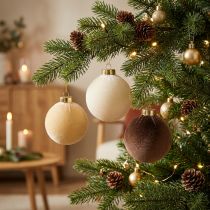 Artikel Kerstballen, fluweelachtig, mix van warme kleuren, 8 cm, 12 stuks
