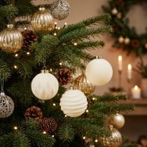 Artikel Kerstbalornament in wit, diverse texturen, 8 cm, 12 stuks