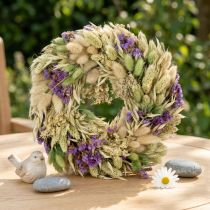 Artikel Krans van gedroogde bloemen voor de lente en zomer, voor op tafel en bij de voordeur, voor speciale gelegenheden met kleurrijke accenten, 26 cm