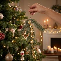Artikel Kunstmatige dennentak met goudkleurige mini-kerstballen, 46 cm, 2 stuks