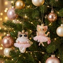 Artikel Glazen kattenornamenten met tutu als kerstboomversiering, 11 cm, 2 stuks