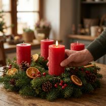 Artikel Rode LED-kaars met timer en warm wit licht, gemaakt van echte was, 15 cm