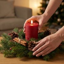 Artikel LED-zuilkaars van echte was in rood met timer en warm wit licht, 12 cm