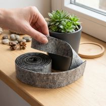 Artikel Viltband, potband, 100% wol, grijs/zwart, 7,5 cm breed, 5 m lang