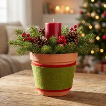 Artikel Wolviltband als tweekleurige potband voor bloemstukken, groen/rood, 15 cm x 5 m
