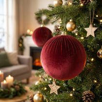 Artikel Grote rode fluwelen kerstboomversiering om op te hangen, 25 cm, 2 stuks