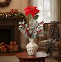 Artikel Kunstmatige rode poinsettia met enkele steel, decoratie, 82 cm