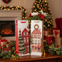 Artikel Cadeautasje met fles, kersthuisje en kerstboom (36 cm, 2 stuks)