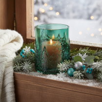 Artikel Glazen votiefkaarsenhouder met reliëf van dennenbomen, kerstdecoratie, 16 cm