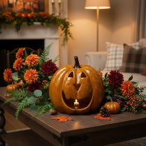 Artikel Keramische pompoen met gezicht, LED-decoratie, Halloween, 19 cm