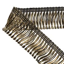Artikel Zwart-gouden franjeband 4 cm x 25 m - Ideaal voor kransdecoratie, rouwlint en vintage accessoires