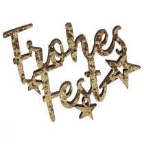 Artikel Happy Holidays strooidecoratie hout goud glitter 6,5x6cm 12st