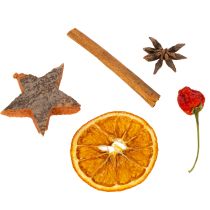 Artikel Decoratieset met gedroogde sinaasappelschijfjes, kaneel en sterretjes voor feestelijke tafeldecoratie (70 g)