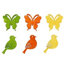 Artikel Decoratieve vogel en vlinder houten strooidecoratie kleurrijk 2cm 144 st