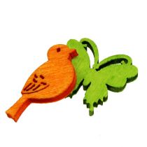 Artikel Decoratieve vogel en vlinder houten strooidecoratie kleurrijk 2cm 144st