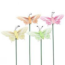 Bloemplug houten decoratieve vlinders op stok 23cm 16st