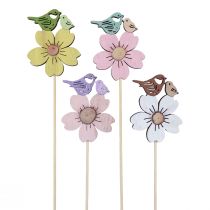 Artikel Lentedecoratie bloemstekkers hout vogeldecoratie 8×6cm 12 st