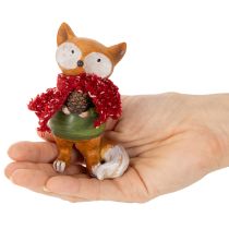 Artikel Decoratieve vos met sjaal en dennenappel, 10 cm, 2 stuks