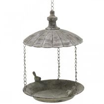 Decoratieve vogelvoederbak, hangend vogelbad, hangende mand van metaal bruin, white wash Ø25cm H36cm