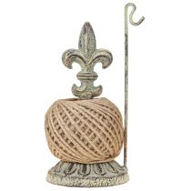 Artikel Antieke decoratieve metalen garenkloshouder met lelie en jute 20,5 cm