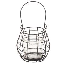 Artikel Tuinlantaarn met handvat, zwart, glazen kaarsenhouder, Ø17cm, H15cm
