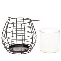 Artikel Tuinlantaarn met handvat, zwart, glazen kaarsenhouder, Ø17cm, H15cm