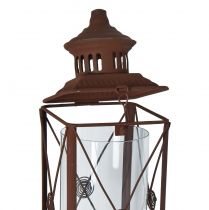 Artikel Tuinlantaarn, metalen decoratie, roestlook, 12 cm x 12 cm x 135 cm