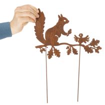 Artikel Tuinsteker met eekhoorn op een tak, verweerd metaal, 42 cm hoog, 3 stuks