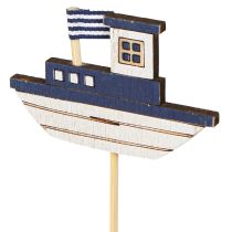 Artikel Tuinpaal Maritiem Houten Slippers Boot Blauw Wit 8cm 12 st