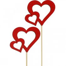 Bloemsteker hart hout rood romantische decoratie 6cm 24st