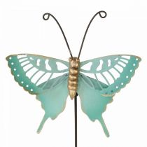 Tuinsteker metaal vlinder turkoois goud 12×10/46cm