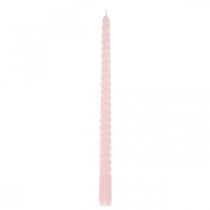 Gedraaide kaarsen spiraalkaarsen roze Ø2.2cm H30cm 2st