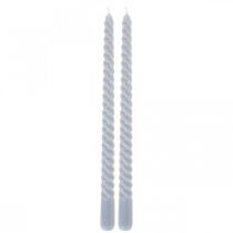 Gedraaide kaarsen lichtblauw spitse kaarsen Ø2.2cm H30cm 2st