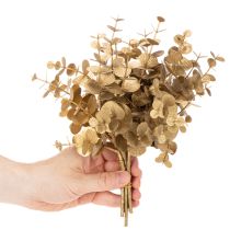 Artikel Kunstmatige eucalyptusplant, goudkleurige decoratieve tak voor tafeldecoratie, 24 cm