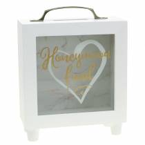 Spaarpot bruiloft &quot;Honeymoon Fund&quot; hout met glazen front wit H15m
