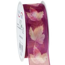 Artikel Cadeaulint esdoornbladeren paars lint herfst 40mm 15m