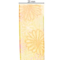 Artikel Cadeaulint, organza lint met bloemenprint, geel/oranje, 25 mm x 18 m