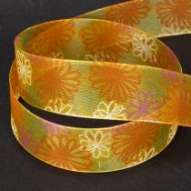 Artikel Cadeaulint, organza lint met bloemenprint, geel/oranje, 25 mm x 18 m