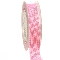 Artikel Cadeaulint visgraatmotief lint wit roze 25mm 15m