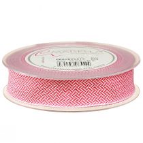 Artikel Cadeaulint visgraatmotief lint wit roze 25mm 15m
