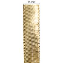 Artikel Gouden cadeaulint met draadversteviging, 15 mm breed, 25 m lang