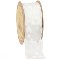 Artikel Cadeaulint hartjes meshlint wit glitter 40mm 10m