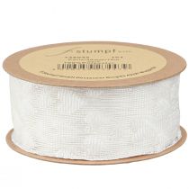 Artikel Cadeaulint hartjes meshlint wit glitter 40mm 10m