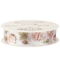 Artikel Cadeaulint rozen organza lint met bloemen 25mm 20m