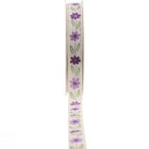 Artikel Cadeaulint bloemen katoenlint paars wit 15mm 20m