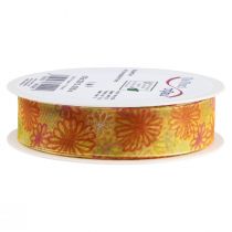 Artikel Cadeaulint bloemen organzalint geel oranje 25mm 18m