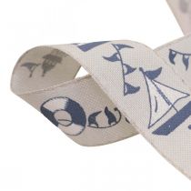 Cadeaulint maritiem decoratie geweven lint blauw, grijs 25mm 18m