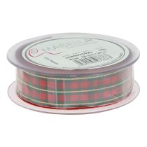 Artikel Cadeaulint geruit stoffen lint rood groen Schots 25mm 20m